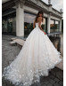 Sweetheart Neck Ivory Lace Tulle 3D Flowers Romantic Wedding Dress